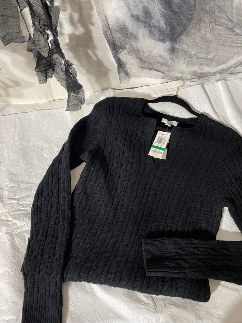 Charter Club Black Cable-Knit Crewneck Sweater